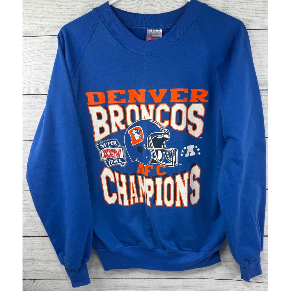 Vintage Denver Broncos AFC Champions Super Bowl XXIV‎ Sweatshirt Garan Blue M